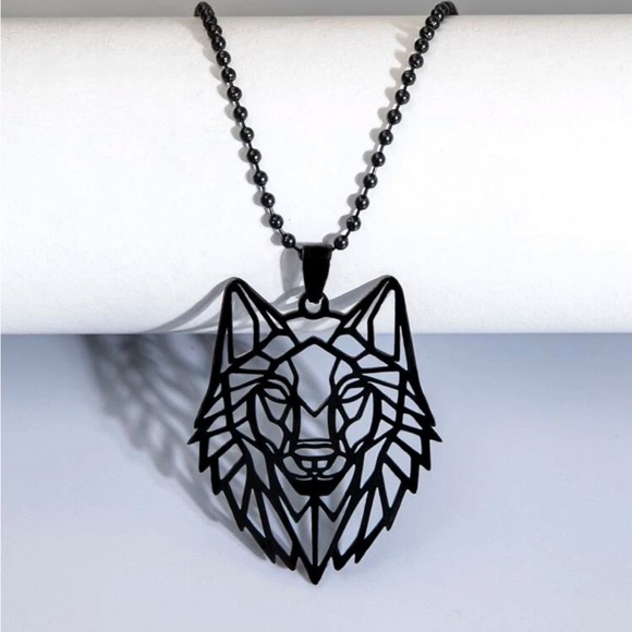 Boutique Other - Men’s Black Stainless Steel Wolf Hollowed Out Pendant Necklace, NWT